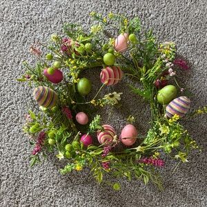 Spring Floral Easter Wreath with Pink and Green Accents